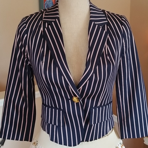 Forever 21 Jackets & Blazers - F21 Blue Striped Fitted Crop Blazer Suit Jacket S